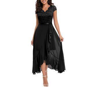Party dress V-neck sleeveless lace mesh long skirt